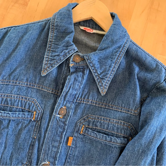 Levis Vintage Button Down Shirt 70s Collar Orange Tab USA Made Denim L/S Size M - Picture 7 of 11